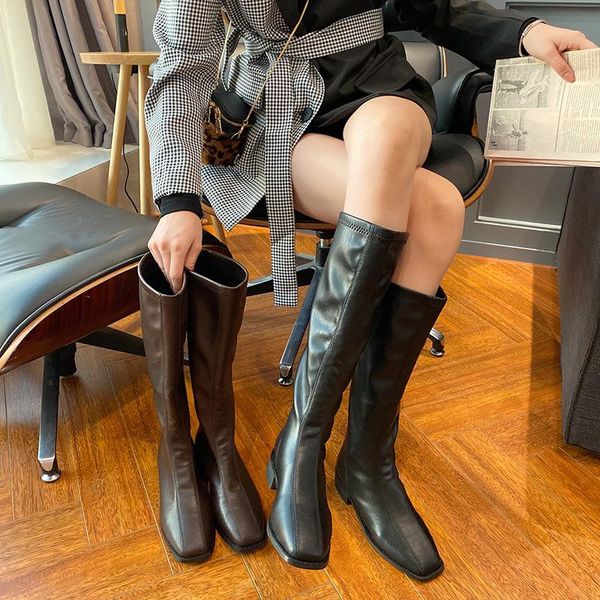 

women's leather boots back zip zipper shoes woman winter shoes boots-women booties ladies luxury designer thigh high heels, Black