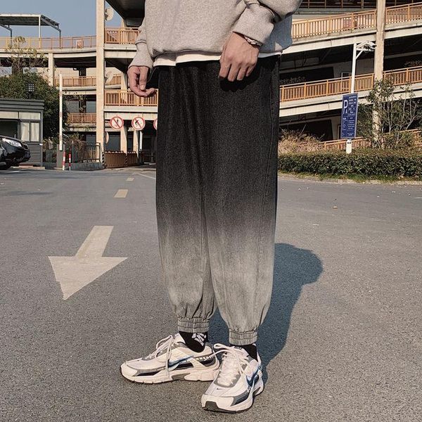 

men's jeans spring 2021 loose trend casual plus size beam feet gradient color youth nine-point pants, Blue