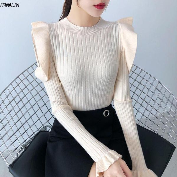 

women's blouses & shirts itoolin womens ladies clothing shirt women long sleeve luxury open shoulder sweater blouse female knitwear, White