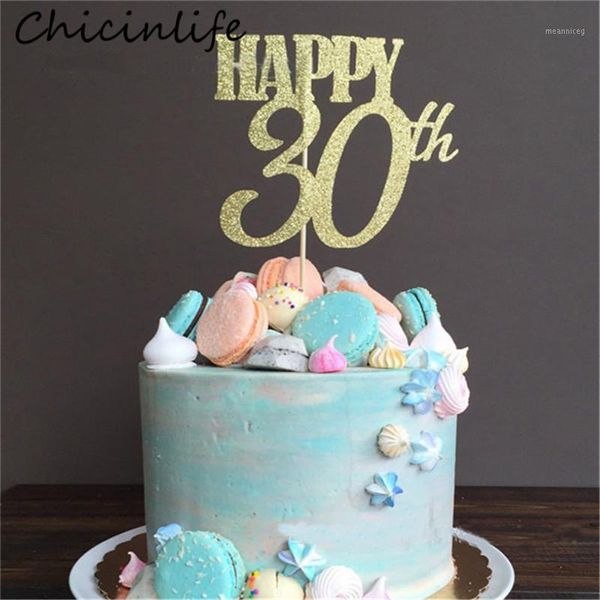 

chicinlife 1pcs gold happy 30th/40th/50th 60th cake er birthday party anniversary birthday cake decoration supplies1