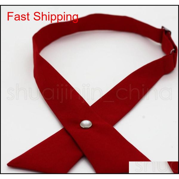 

fashion cross bowknot tie creative woman personality school bow button tie classic formal solid color party qylgsg new_dhbest, Black;gray