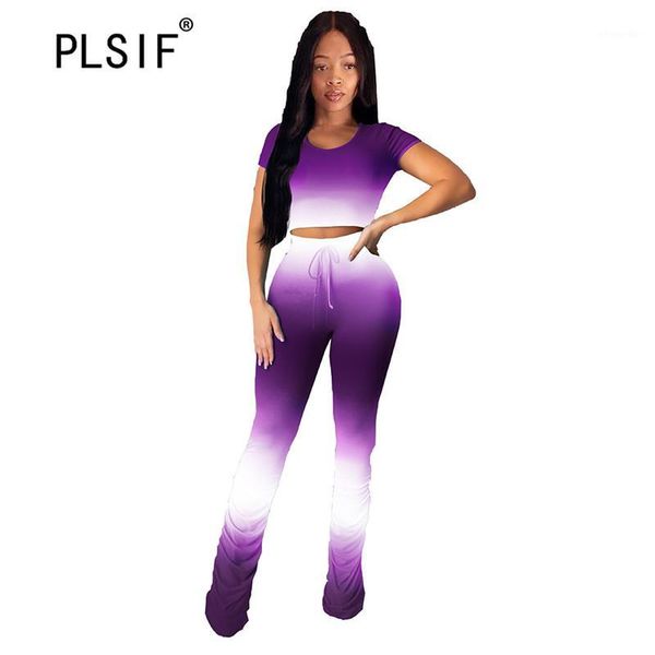 

fashion o neck women set tie dye print two pieces and long pant set lady summer tracksuits1, White