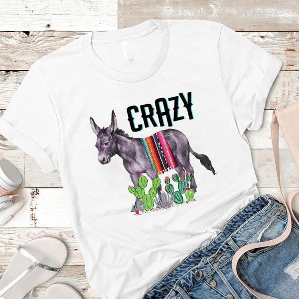 

women lady t shirt crazy donkey heifer printed tshirt ladies short sleeve tee shirt women female clothes graphic t-shirt, White