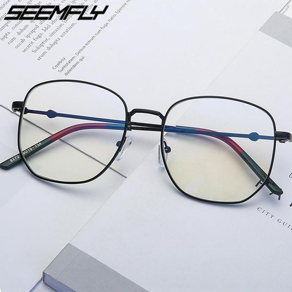 

fashion sunglasses frames seemfly square glasses frame women men vintage metal clear lens eyeglasses spectacle male goggle eyewear, Black