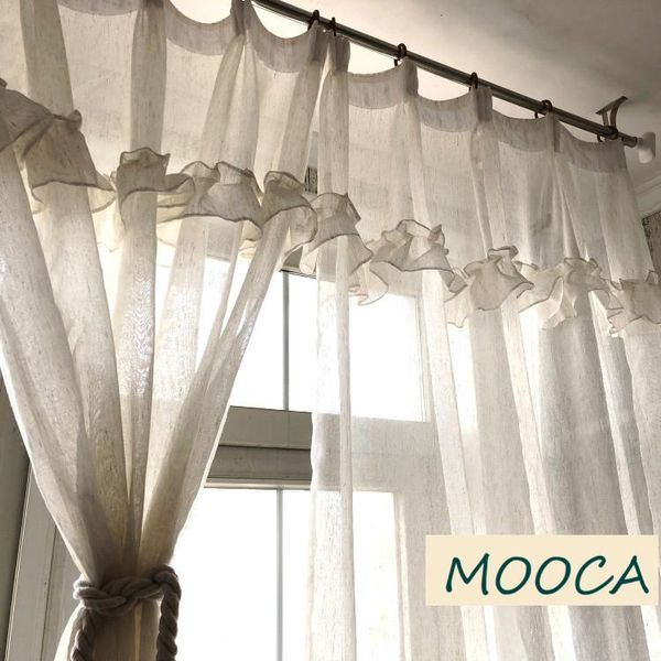 

curtain & drapes white color with ruffled trim living room cute for kids bedroon