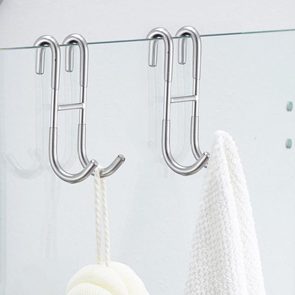 

hooks & rails 2pcs stainless steel s shaped durable modern brush punch door hook towel holder shower kitchen bathroom clothes key matte