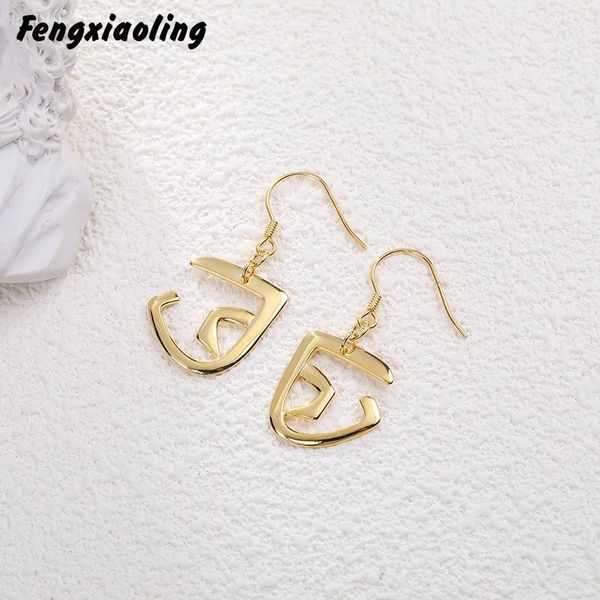 

fengxiaoling new fashion 925 sterling silver frosty style geometric distorted drop earrings for women fine jewelry