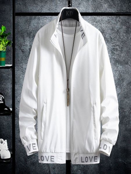 

men letter tape panel zip up jacket without tee a55q#, Black;brown