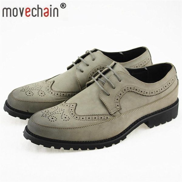 

dress shoes movechain fashion men's leather office lace-up mens casual party driving oxfords man vintage carved brogue flats, Black
