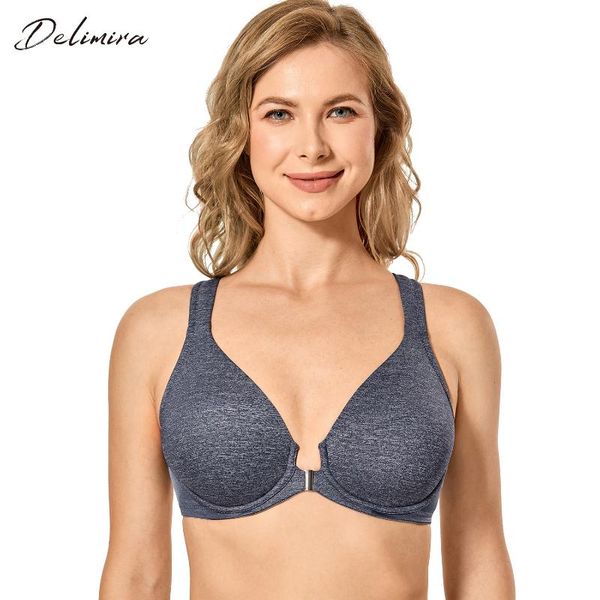 

delimira women's full coverage underwire support non padded plunge racerback front closure bras, Red;black