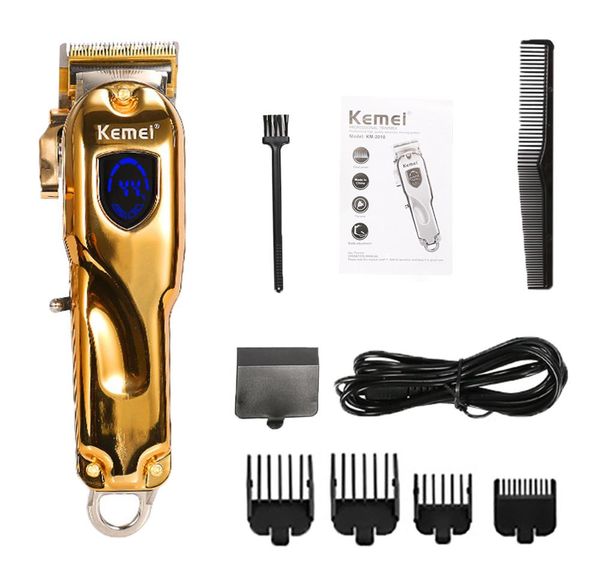 

kemei km-2010 hair trimmer cordless hair cutter barber hair clipper 4 lever blade adjustment lcd display beard trimmer