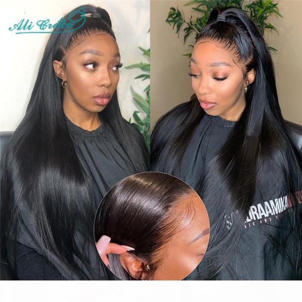 

ali grace 13x4 lace front human hair wigs for black women pre plucked hair line remy brazilian straight lace wig with baby, Black;brown