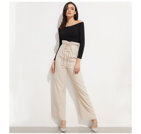 

selling high waist wide leg pants in spring 2019, White