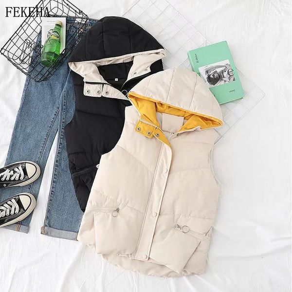 

womens sleeveless vest winter warm coat cotton padded female breasted loose thick fashion vests waistcoat1, Black;white