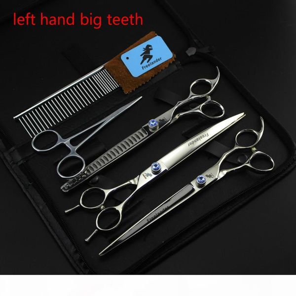 

8 inch левая рука профессиональные pet ножницы наборы, jp440c, 61hrc, прямые истончение изогнутые ножницы наборы, 3шт пакет