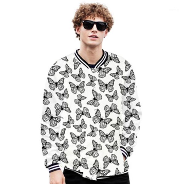 

casual outdoor sports coats man butterfly outerwear fashion trend 3d digital long sleeve button cardigan baseball collar designer male loose, Black;brown