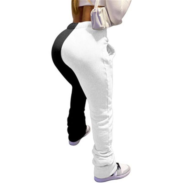 

women colorblocked bandage pants fashion trend high waist skinny pocket long pant designer female new autumn drawstring casual slim trousers, Black;white