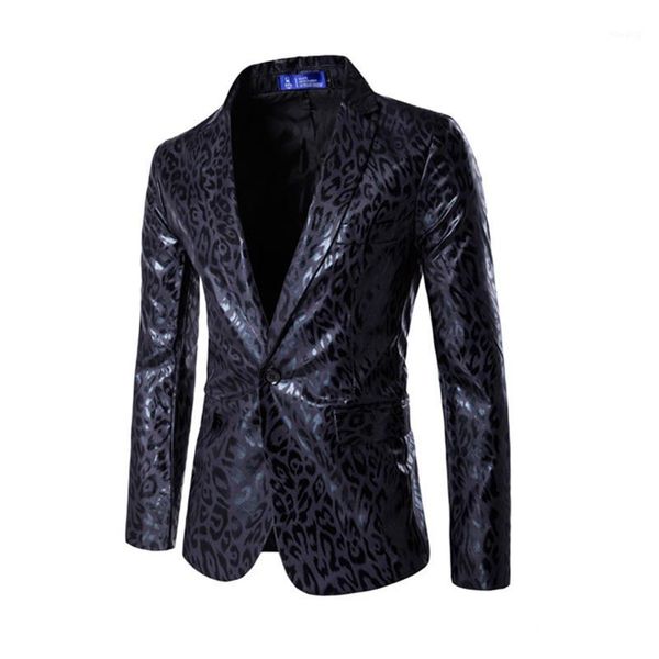 Abiti da uomo Blazer All'ingrosso- Abito Blazer Uomo Abito da sposa Cappotto Uomo Slim Giacca stampata leopardata Costumi di scena Giacca casual1