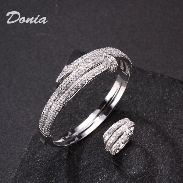 

donia jewelry party european and american fashion large classic micro inlaid zirconia bracelet ring set women's bracelet ring set gift, Black
