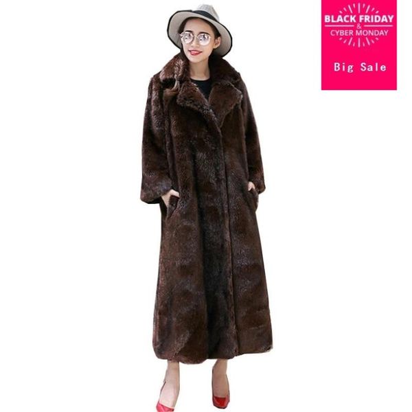 

women's fur & faux s-6xl plus size coat winter fashion women long mink parkas velvet suede jacket thicken warm slim outwear l1384, Black
