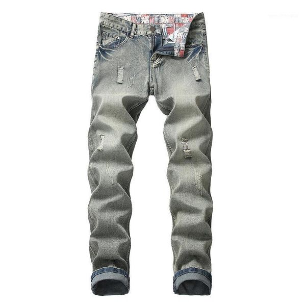 

men's jeans men ripped straight-leg slim-fit more ragged beggar jeans1, Blue