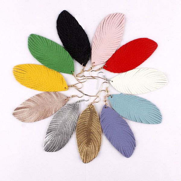 

Bohemia Jewelry Genuine Feather Feather Earrings for Women 2019 Spring Summer Fashion Boho Jewelry Leaf Leather Dangle Earrings