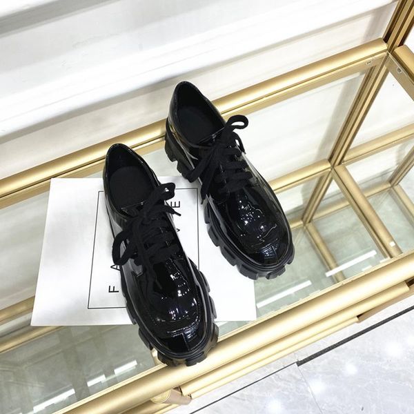 

boots retro women shoes platform leather 2021 spring british style casual wild thick large size 35-39 ladies oxford, Black