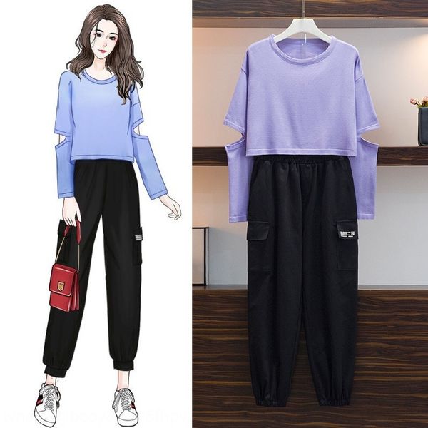 

yjmfb early autumn 2020 design overalls and trousers set pants suit pants suitage reduction t-shirt sense thin loose long sleeve new women&#, Gray