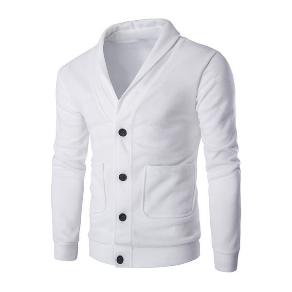 

2020 autumn new men's slim solid color v-neck cardigan sweater coat, White;black