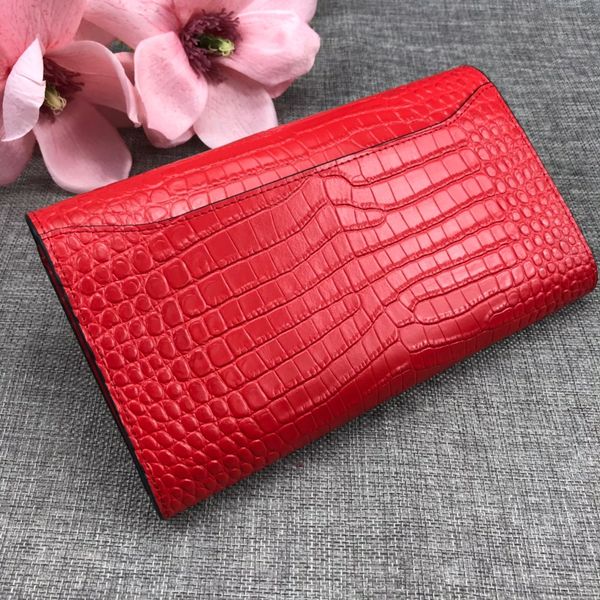 

2020 fashion real cowhide crocodile grain designer bagssilver buckle wallet card bag zipper bag and 12 card positions ing, Red;black