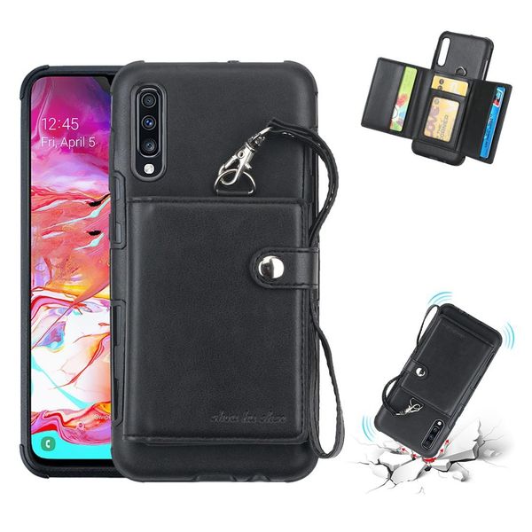 

for galaxy a70 shockproof pc tpu protective case with card slots wallet p frame lanyard