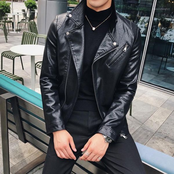 

men's fur & faux 2021 men's leather jackets autumn casual motorcycle pu jacket biker coats clothing slim-fit m-2xl1, Black