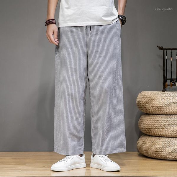 

men's pants baggy cotton harem men 2021 korean style vintage striped women hip hop plus size straight pantalone homme1, Black