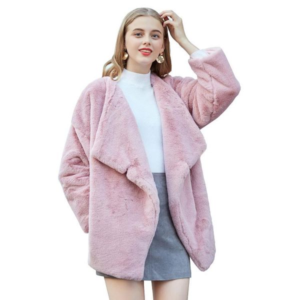 

new fashion faux furry coat female faux fur long loose overcoat female winter clothing women fur coat, Black