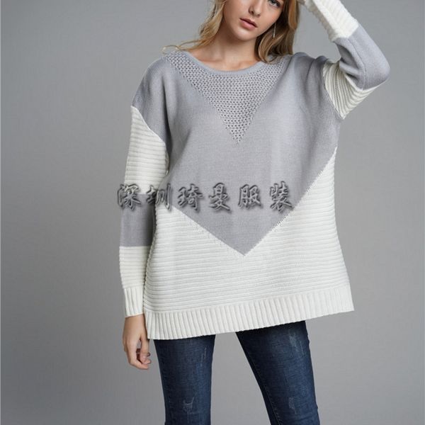 

htc37 new mid stitching women's pullover crew neck long women's sweater pullover knitwearknitwear knitwear winter autumn in uiwke, White;black