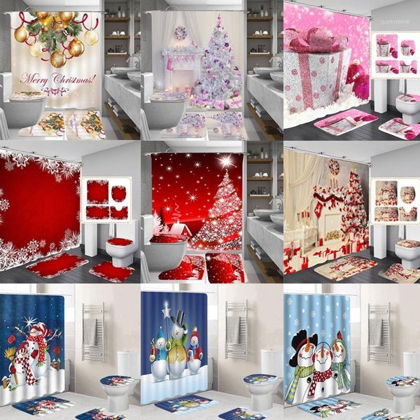 

shower curtains 10 types christmas backgdrop snow printing waterproof bathroom curtain bath toilet cover mat set non-slip rugs1