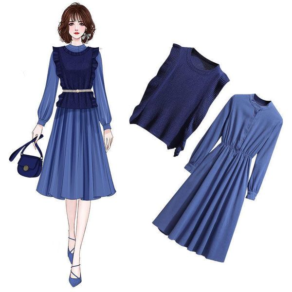 

women's tracksuits single / suit autumn dress 2021 style wear thin knitted waistcoat long sleeve two sets, Gray