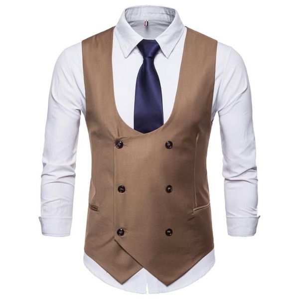 

fashion men waistcoat slim fit vests double-breasted business suit vests male social dress vest sleeveless gilet outwear 4xl, Black;white