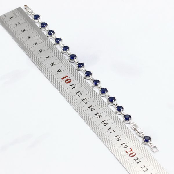 

square blue crystal silver color jewelry sets for women necklace pendant bracelets long earrings rings gift box