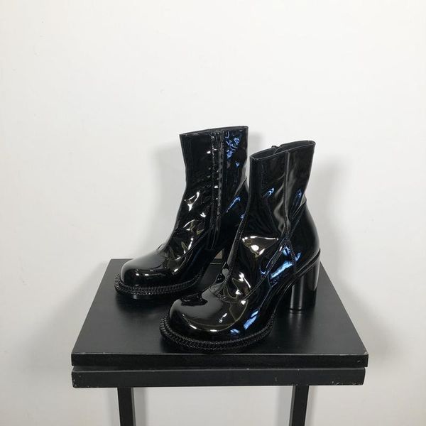 

boots 2021 black patent leather big head with high women retro wild motorcycle1