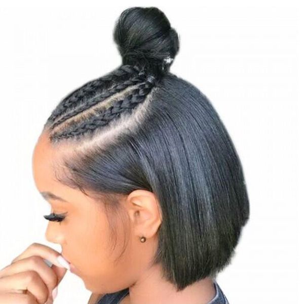 

bob lace front human hair wigs with baby hair pre plucked brazilian remy hair full end straight short bob wig for black women, Black;brown