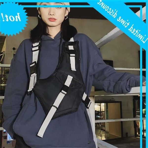 

ins men's and women's hip hop 3m reflective tactical multi function chest bag brand vest backpack tide