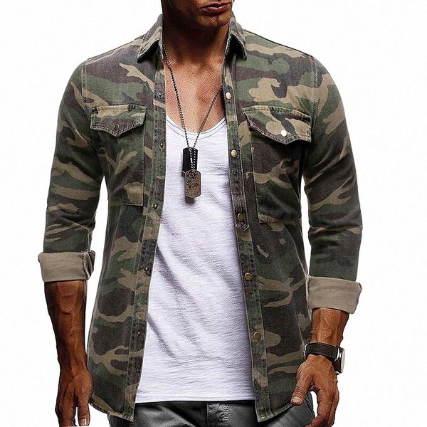 

men's shirt camo / camouflage collar button down collar street causal long sleeve denim basic elegant casual daily army green f7io#, White;black