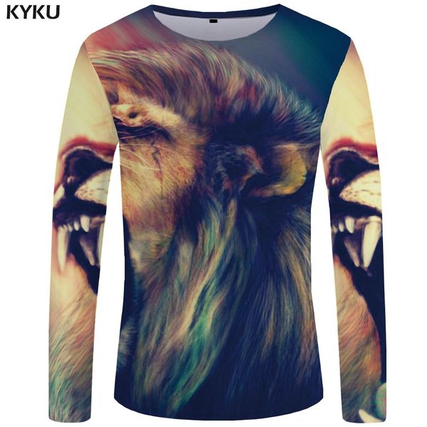 

lion men yellow animal space long sleeve punk rock new 3d print shirts comics aesthetic humor men clothing