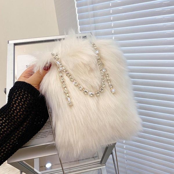 

cross body diamond chain tote bag 2021 winter high-quality soft plush women's designer handbag shoulder messenger travel