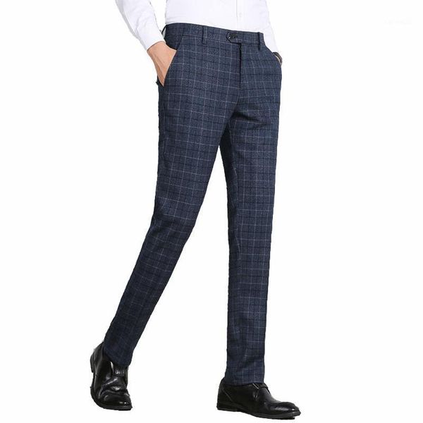 

2021 spring winter plaid men formal pants business office suit trousers slim fit clasic men dress pants pantaloni tuta uomo1, White;black