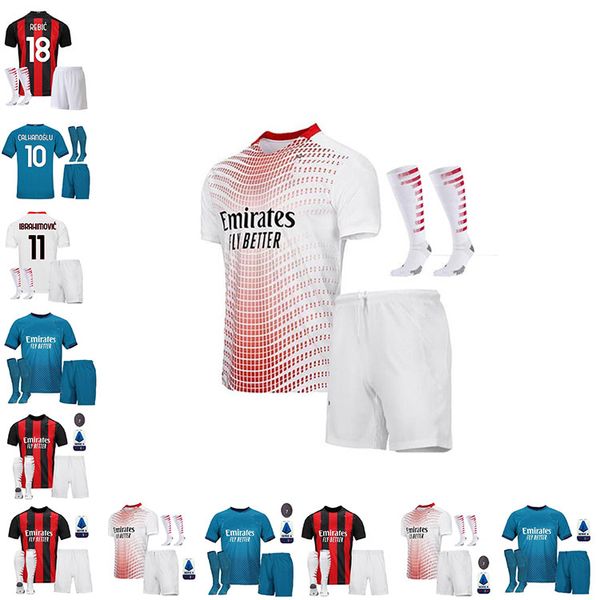 

футбол джерси новый миланом ибрагимович paquetá bennacer romagnoli calhanoglu 2021 футбол рубашка тео ребич трико взрослых + дети комплект н, Black