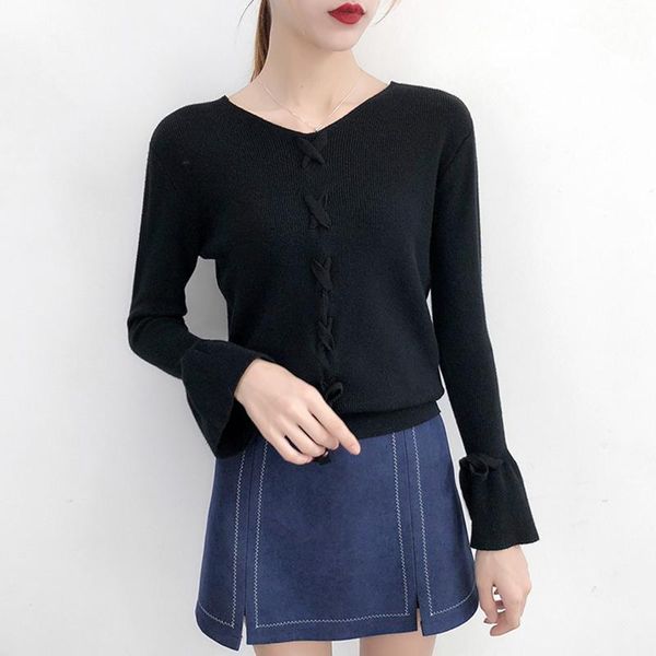 

вязание пуловер мода узелок осень зима свитер женщина топы 2020 повседневный перемычка толкай femme положительный и отрицательный wearable b, White;black