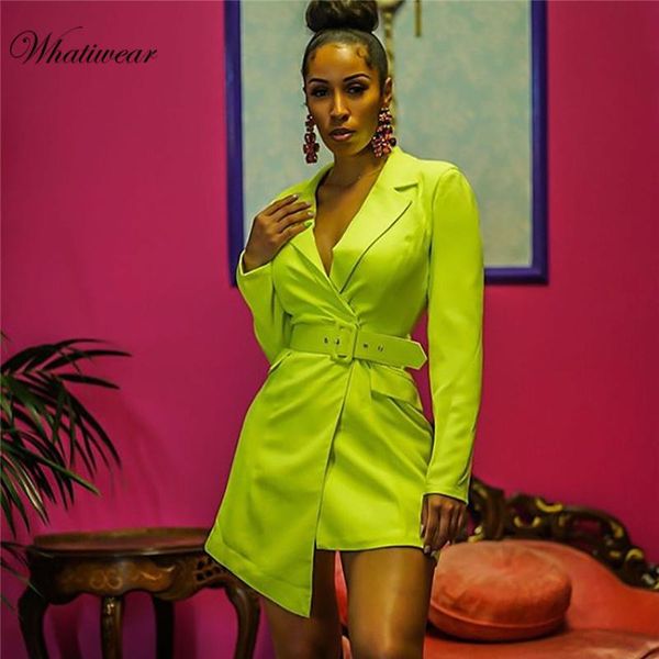 

2020 new women fluorescent deep v belt irregular self-cultivation suit jacket women jackets spring autumn new fashion coat, Black;brown