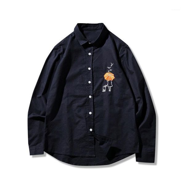 

men clothes 2021 spring autumn men's funny printed long sleeve shirts male casual korean streetwear button shirt 4xl 5xl1, White;black